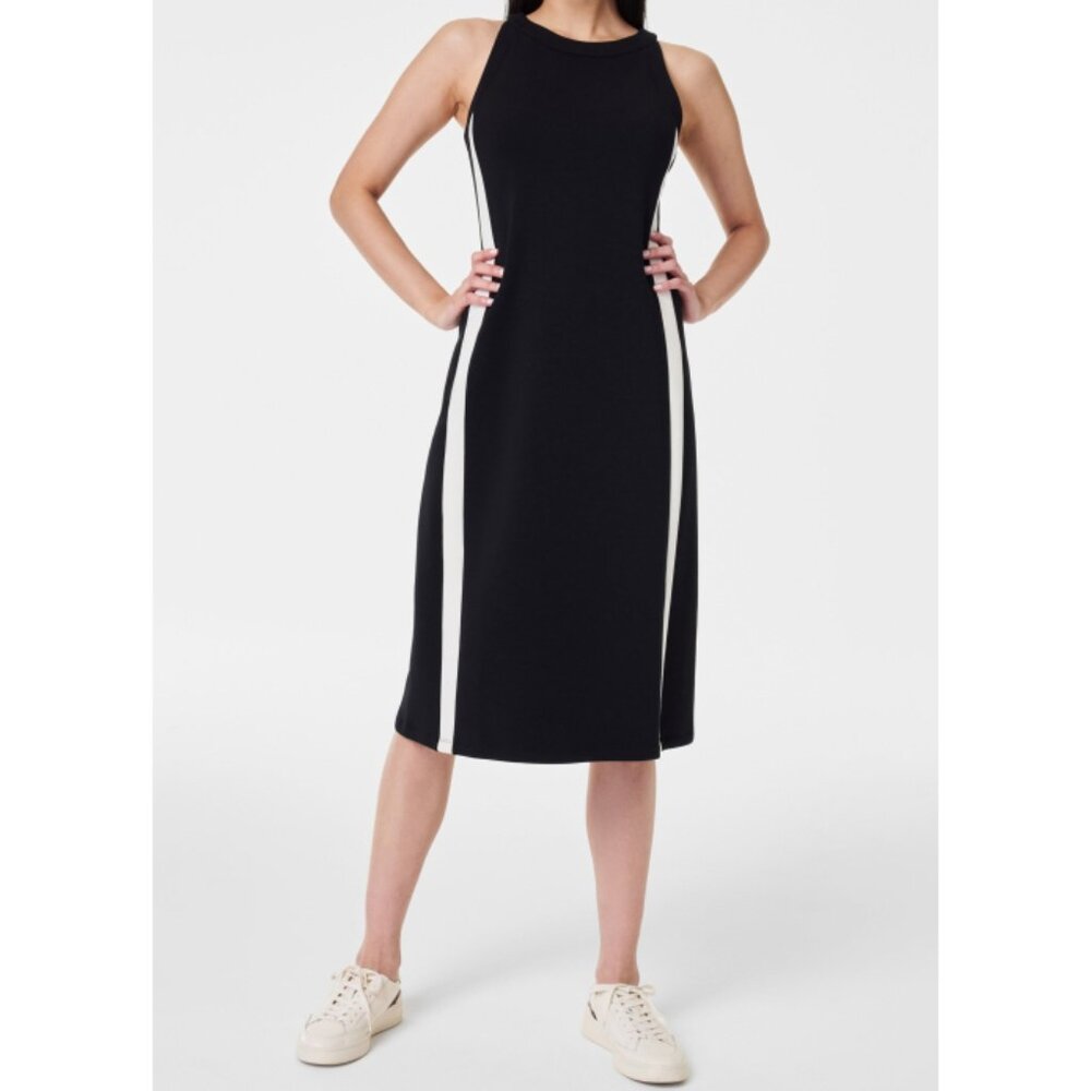 Spanx AirEssentials Side Stripe Tank Midi Dress Very Black Sleeveless Traveling